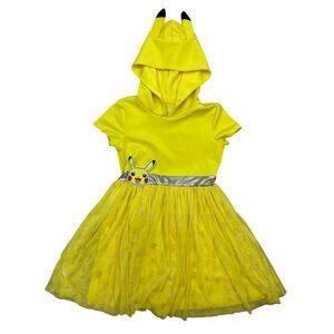 Pikachu Pokémon hooded Dress patchwork frilly tutu costume medium 7/8 yellow